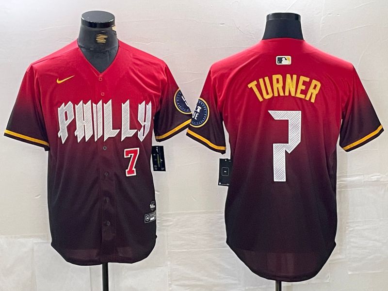 Men Philadelphia Phillies #7 Turner Red City Edition Nike 2024 MLB Jersey style 2->philadelphia phillies->MLB Jersey